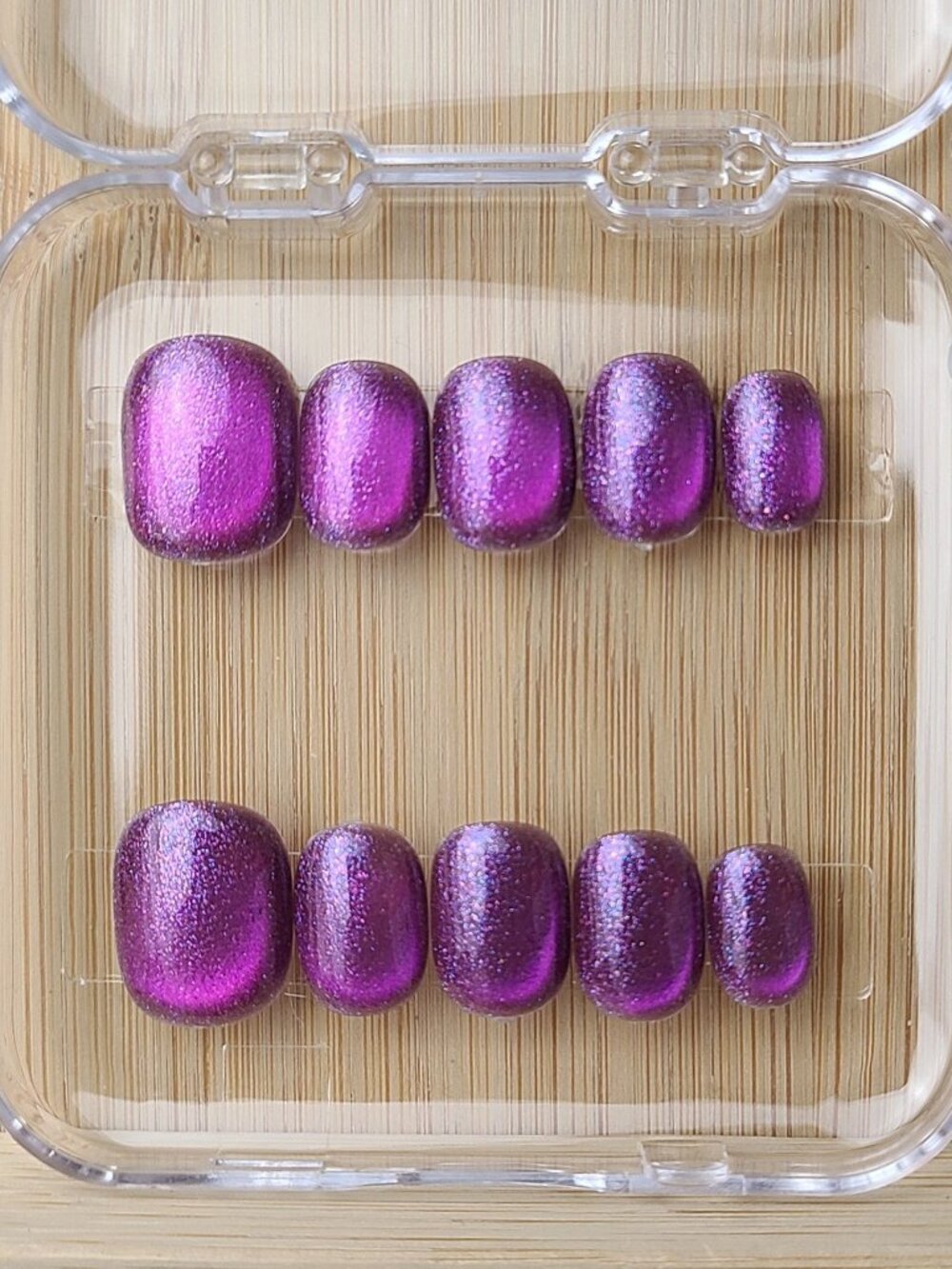 Purple Cateye Short Round Reusable Press-On Nails | Salon-Quality GelX Nails